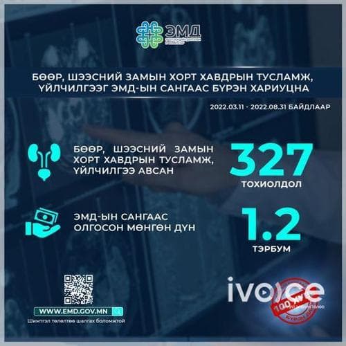 Бөөр, шээсний замын хорт хавдрын тусламж, үйлчилгээг ЭМД-ын сангаас бүрэн хариуцна