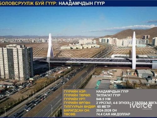 Монголын анхны дүүжин гүүр болох "Наадамчдын гүүр"-ийг 74 сая ам.доллароор барина